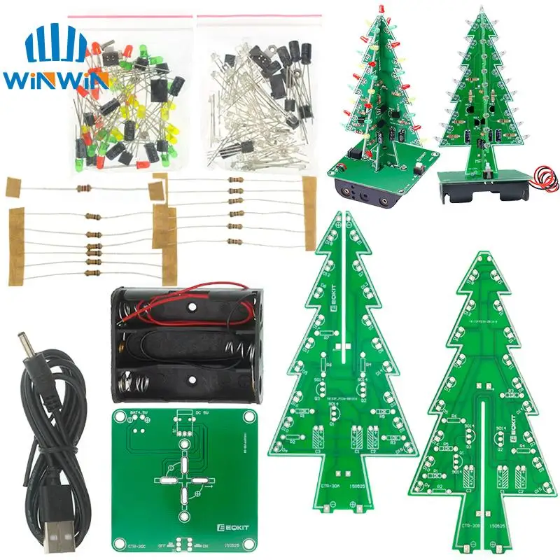 Kit fai da te LED per albero di Natale tridimensionale 3D Kit circuito flash LED rosso/verde/giallo Suite divertente elettronica