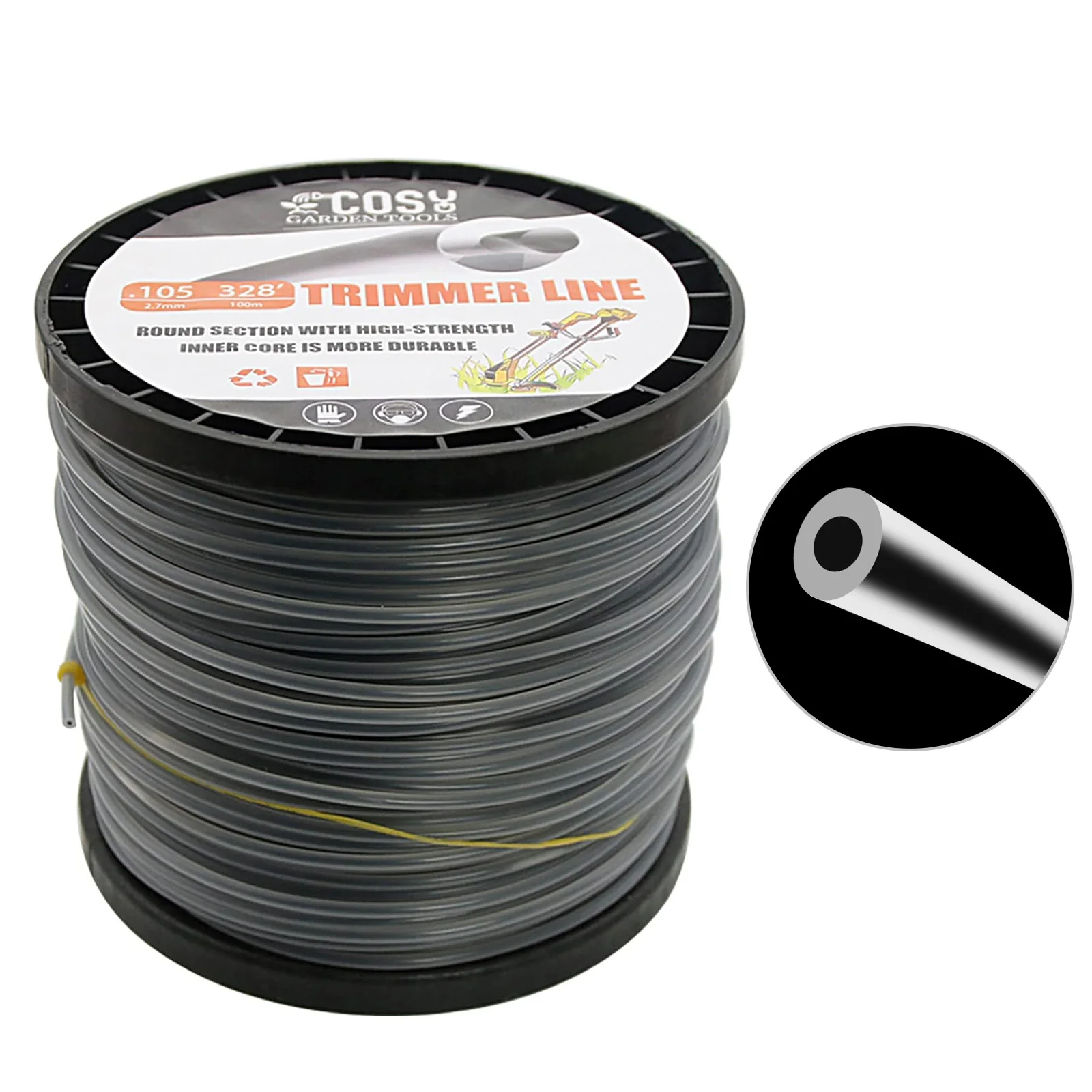 2.0/2.4/2.7/3.3/4.0mm×100M Pentagram Grass Cut Strimmer Line Round Star Graphite Filling Cord Wire String Lawn Mower Accessories