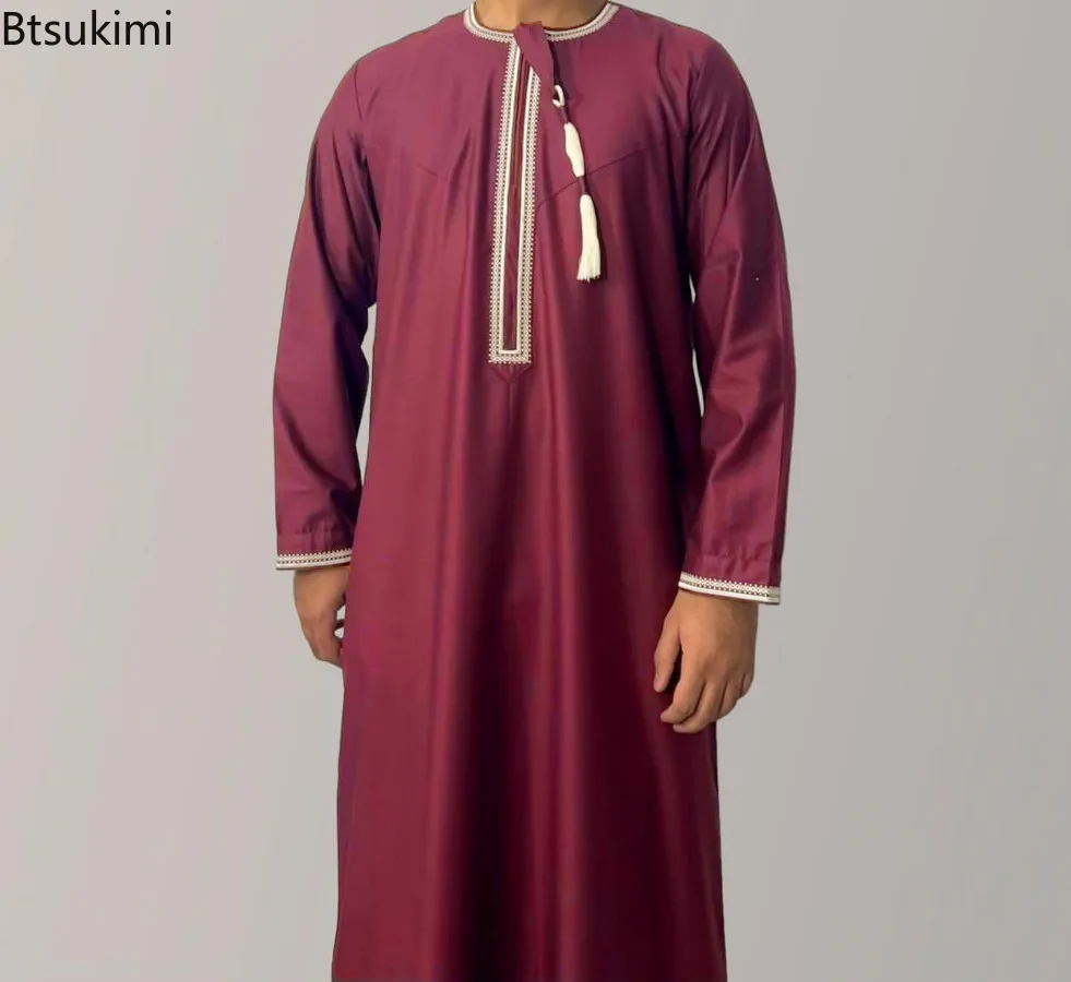 Eid Ramadan Muslimische Mode Abayas für Männer Langarm Kleid Roben bestickt Jubba Thobe Dubai Arabisch Saudi Kaftan Islam Kleidung