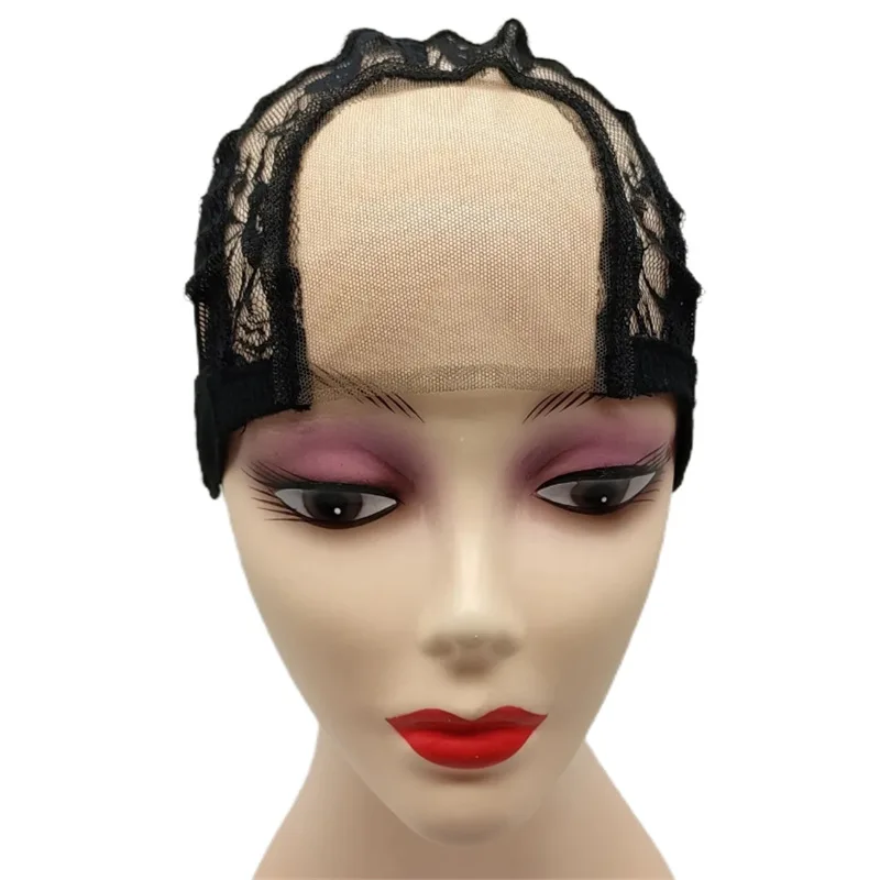 Gorro de peluca de encaje HD con parte en U, color negro, 4x4 pulgadas, con correa ajustable para hacer peluca DIY, gorro tejido de redecilla, 1 ud.
