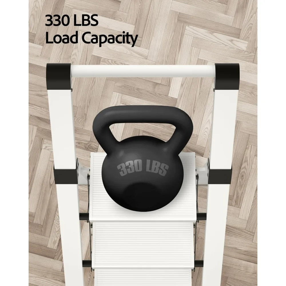 3 Step Ladder, Lightweight Aluminum Step Stool with Convenient Handgrip, Folding Ladder with Anti-Slip Pedals, 330lbs Capacity