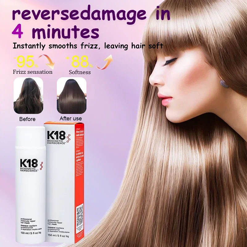 150ml k18 máscara de cabelo molecular sem enxágue reparação original cabelo molecular danificado seco e crespo 4 minutos tratamento hidratar