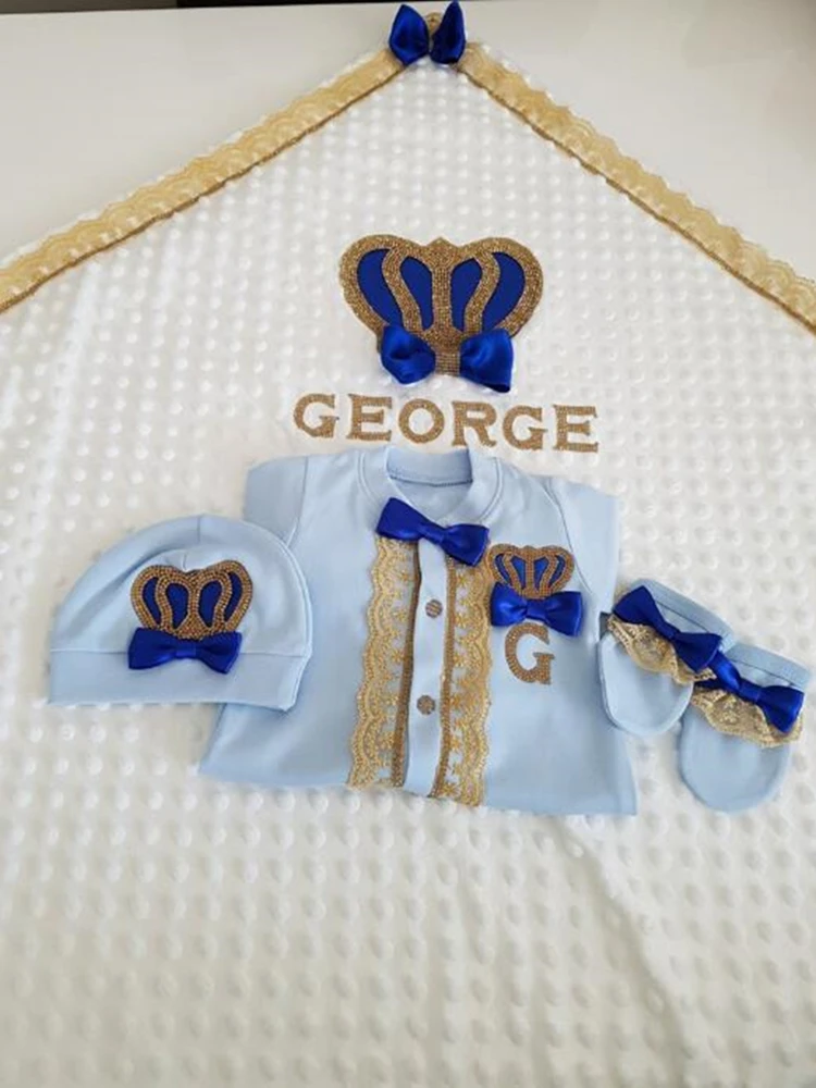 Conjunto de roupas para bebês recém-nascidos com link personalizado, roupas infantis, cobertor de recepção de algodão real