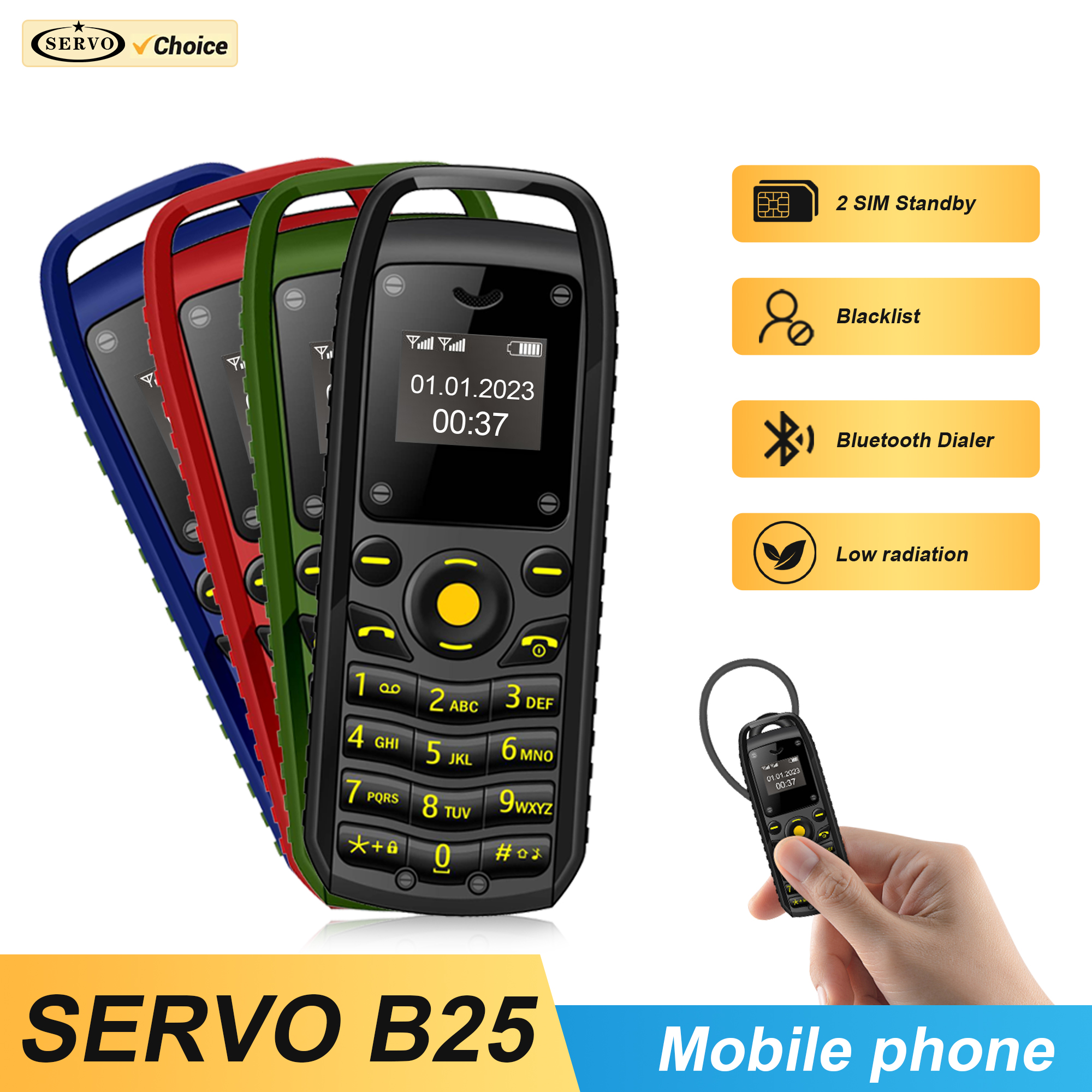 SERVO B25 Super Mini Mobile Phone Dual SIM Standby Magic Voice Blutooth Dial Blacklist Alarm Clock 2G Smaller Feature Cellphones