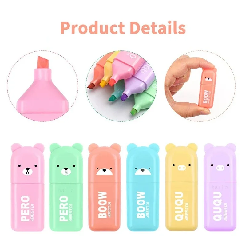 6 ชิ้น/เซ็ตน่ารักการ์ตูน Mini Highlighter ปากกา Kawaii สีพาสเทลมังงะเครื่องหมาย Scrapbooking ไดอารี่ Highlighter เครื่องเขียน