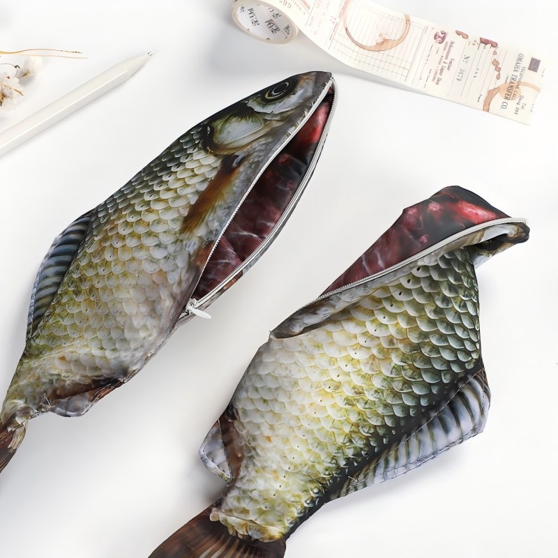 1/2 Stück niedliche fischförmige Stifttasche, Karausche-Design, Federmäppchen für Studenten, Spaß, Schreibwaren, Stifte, Aufbewahrungsbox