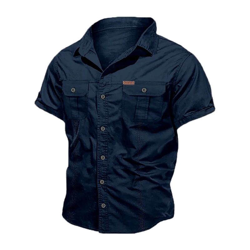 Camicia militare da uomo nuova Camicie cargo a maniche corte da uomo Camicia solida casual in cotone 100% Camicia da lavoro tascabile maschile Camicia tattica