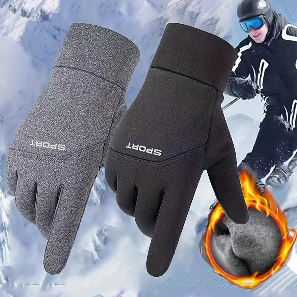 Wind- und wasserdichte Outdoor-Handschuhe, Touchscreen, Daumen- und Zeigefinger-Fingerspitzen, warme Handschuhe zum Laufen, Radfahren