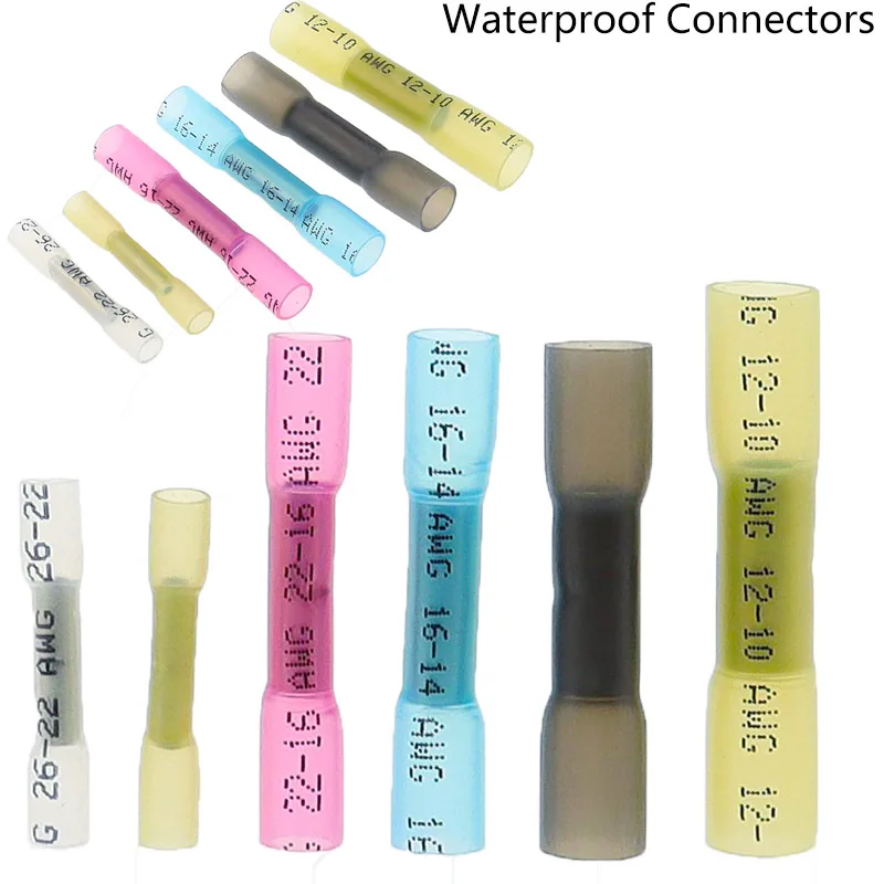 Conectores de Cable a tope termorretráctiles, terminales de crimpado de Cable de automóvil aislados a prueba de agua, AWG 26-10, 0,3-6, 0 mm2