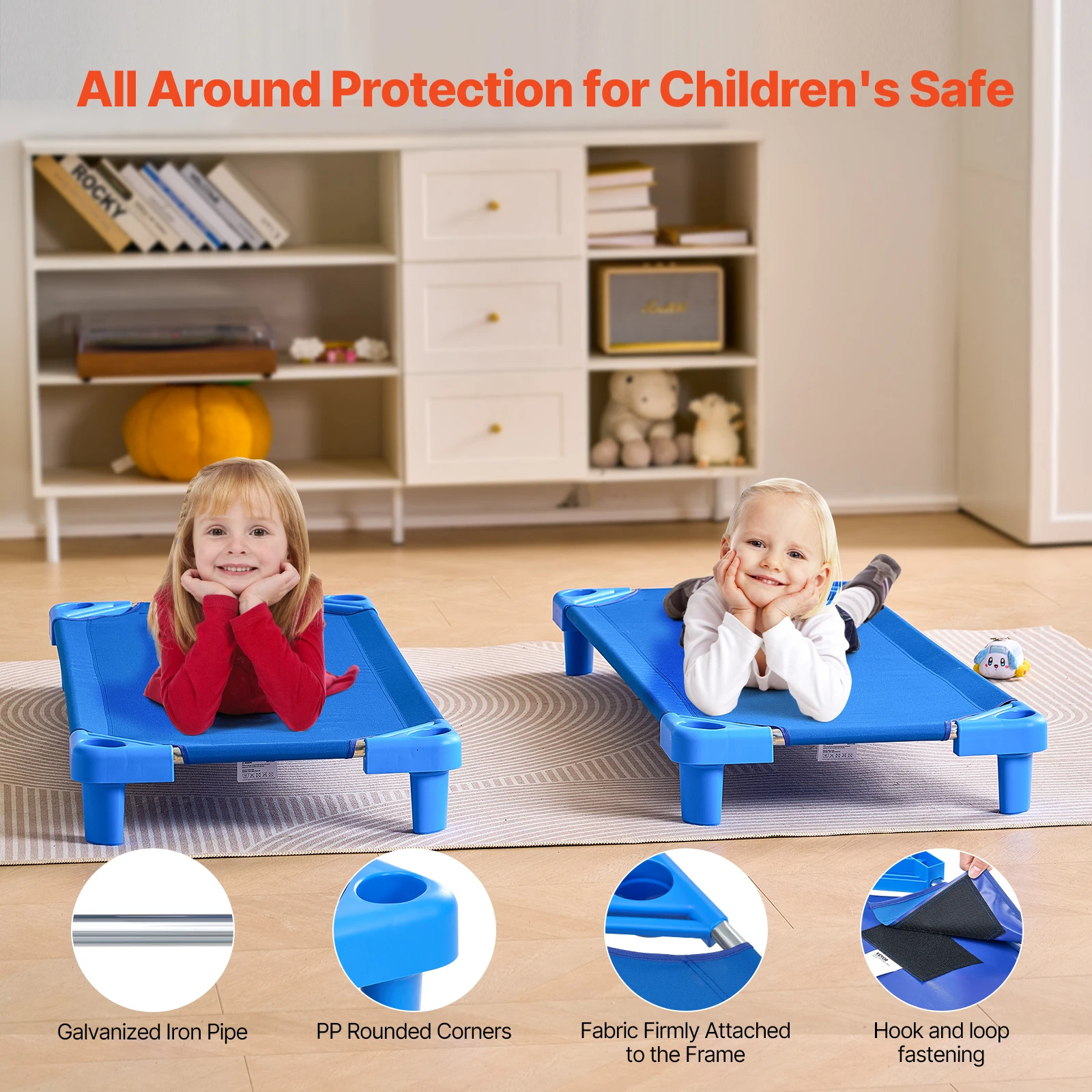 VEVOR Stackable Kiddie Cot Pack of 4/6 Portable Toddler Nap Cots for Kids Preschool Classroom Daycare Beds for Sleeping Resting