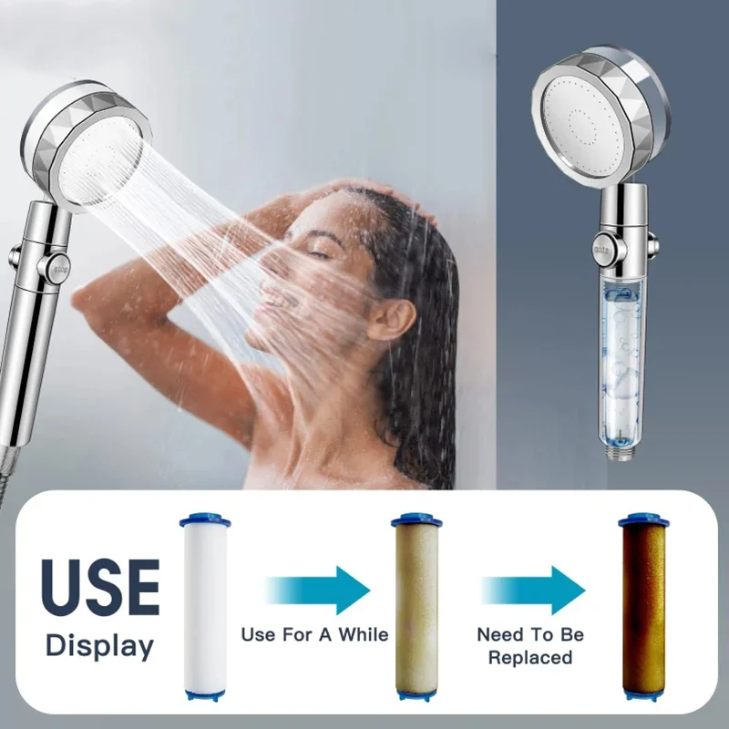 360 องศา Rotation Turbo พัดลมหัวฝักบัวแรงดันสูงสเปรย์ประหยัดน้ําปรับ Showerhead ตัวกรองอุปกรณ์ห้องน้ํา