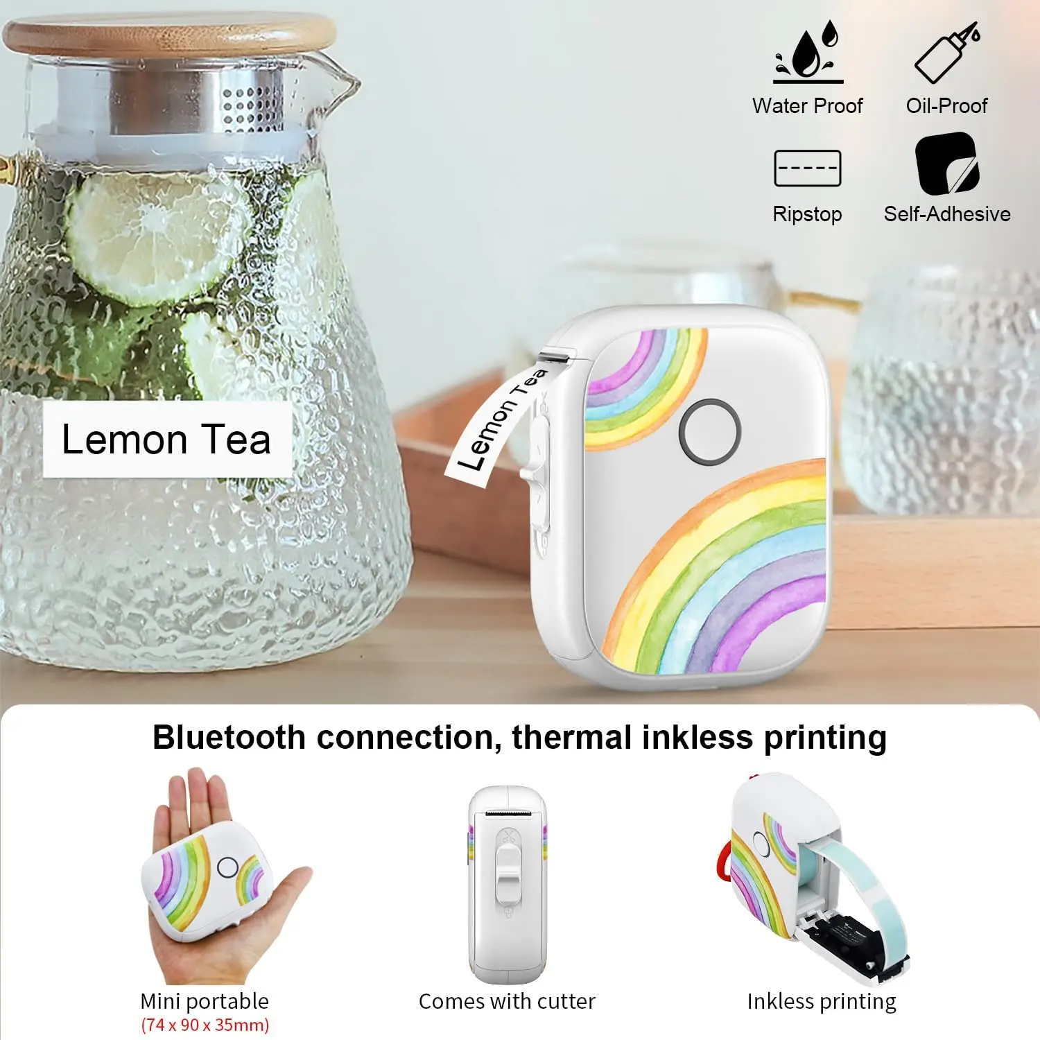 Marklife-Mini Bluetooth Impressora Etiqueta Térmica, adesivo branco, Etiqueta DIY Suporte, 1 Rolo, 0,59x1,18 ", P12