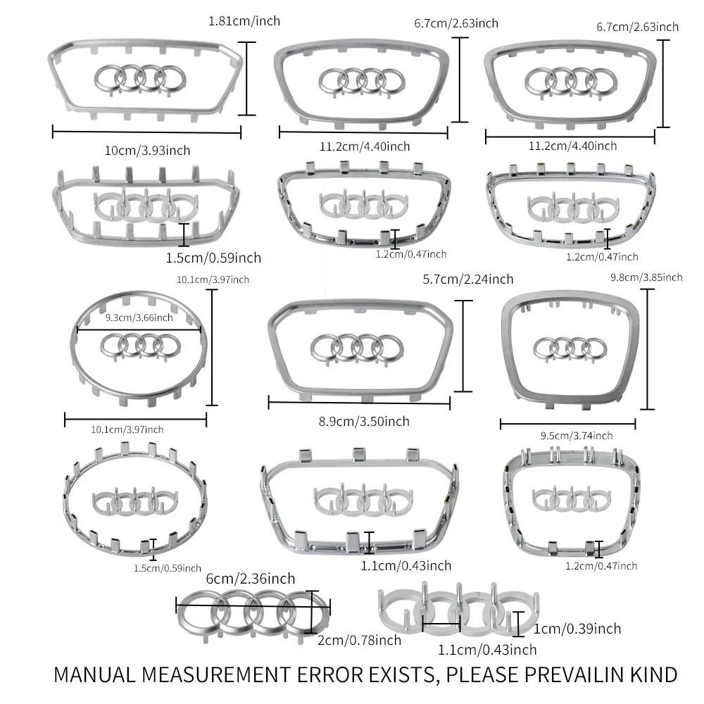 สําหรับ Audi A3 A4 B8 8P B9 8V A5 A6 C7 A7 Q3 Q5 Q7 พวงมาลัยรถยนต์โลโก้ Bright กรอบ Strip Electroplated รถสติกเกอร์โลโก้