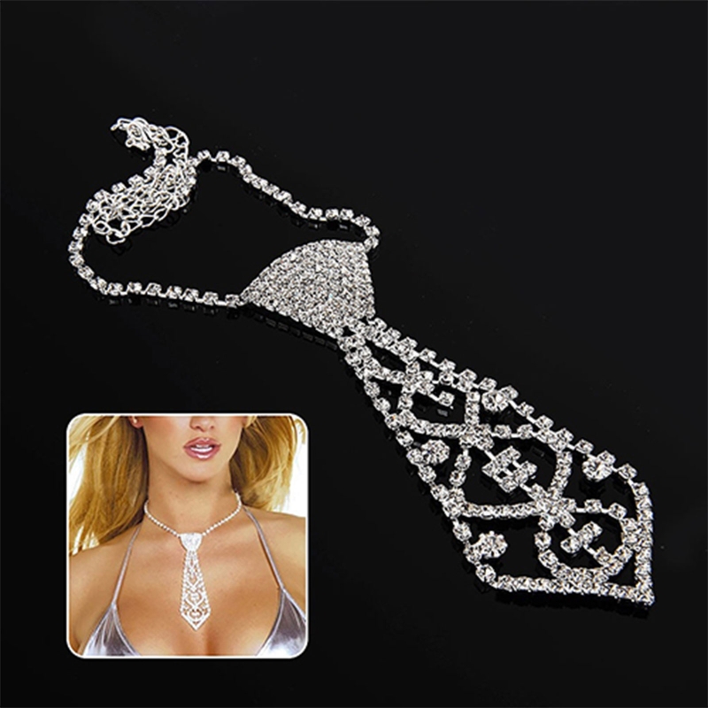 Kobiety Sexy brokat na rhinestone krawat z regulowany łańcuszek biżuteria naszyjnik