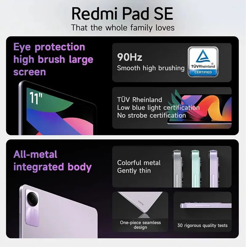Global Version Xiaomi Redmi Pad SE 11 "FHD + จอแสดงผล Dolby Atmos 8000mAh แบตเตอรี่ Wifi MiPad แท็บเล็ต Snapdragon 680 CPU
