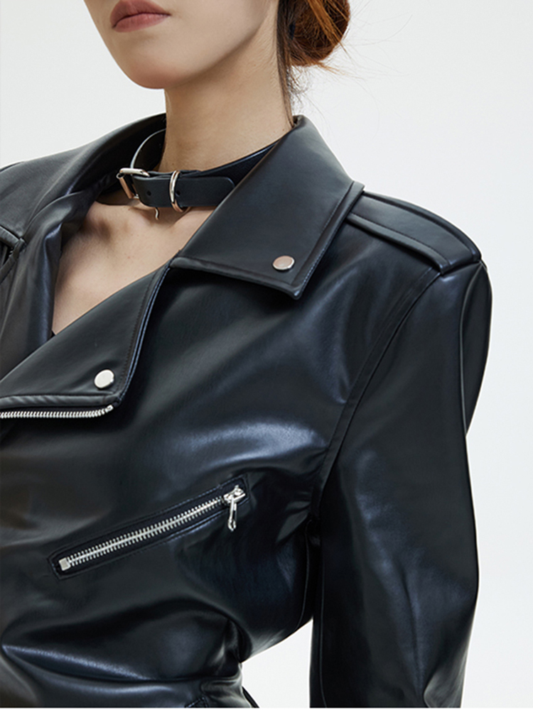Lautaro Frühling Herbst Kühle Hübsche Schwarze Weiche Pu Leder Jacke Frauen Schulter Pads Langarm Runway Europäischen Mode 2024