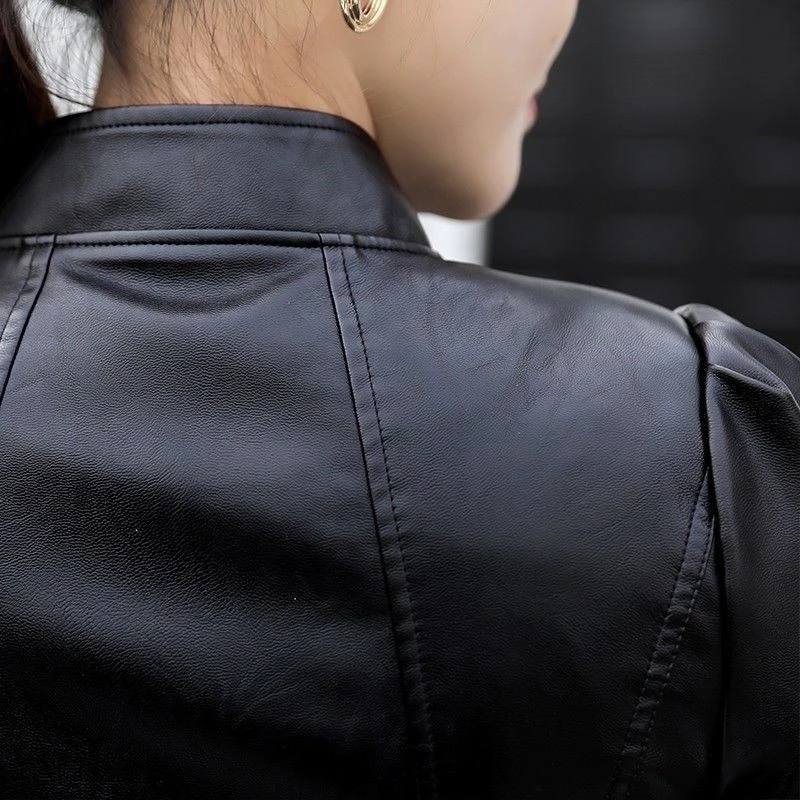 Moda nova jaqueta de couro feminino cores brilhantes preto casaco da motocicleta curto falso couro jaqueta motociclista jaqueta macia feminina