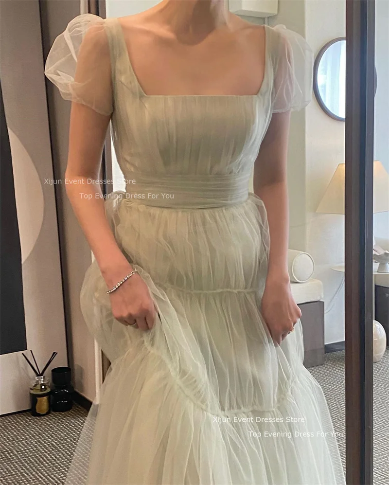 Xijun Fata Tulle A-Line Abiti da sposa Puff Maniche corte Abiti da ballo Lunghezza pavimento Abiti da festa da sposa per le donne coreane 2023