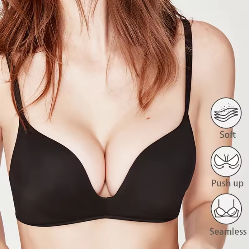 FallSweet Push Up Sexy Bras for Women Seamless Bra Wireless Deep V Bra Female Thin Cup Brassiere Ladies Lingerie 32-38AB Cup