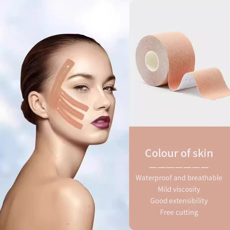 Cinta de levantamiento facial de 5M, cinta de kinesiología de algodón para levantamiento de área de ojos y cuello, transpirable, impermeable y cómoda