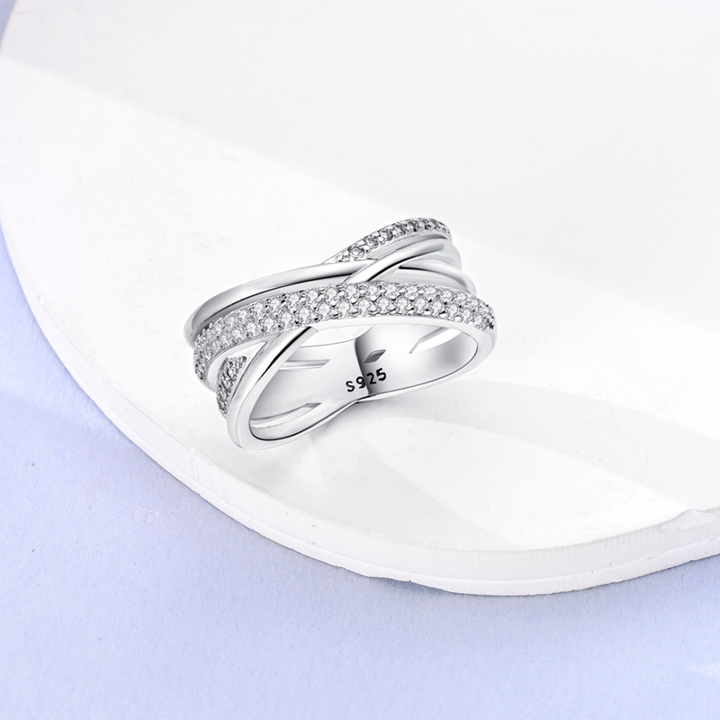 แหวนผู้หญิง 925 เงินประกายZircon Minimalist Geometric Star Xแหวนโรแมนติกหมั้นเครื่องประดับวาเลนไทน์ของขวัญ