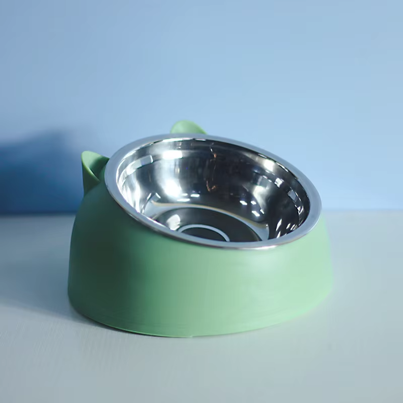 Ciotola per gatti in acciaio inossidabile Doppia ciotola per proteggere la vertebra cervicale Ciotola per gatti Esplosione obliqua Bacino per alimenti per animali domestici Forniture per gatti