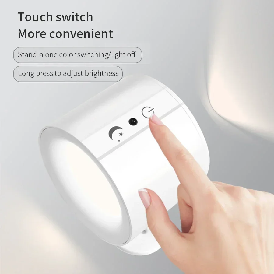 Lampada da parete magnetica a LED su e giù stile nero bianco girevole protezione per il sonno lampada da comodino camera da letto illuminazione notturna del soggiorno