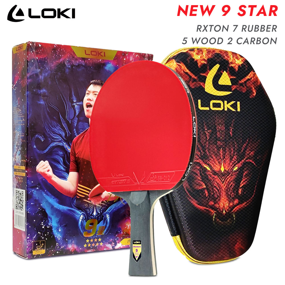 Loki 9 estrelas raquete de tênis de mesa novo profissional ping pong paddle bat, rxton 7 borracha pegajosa, 5 madeira 2 lâmina de carbono