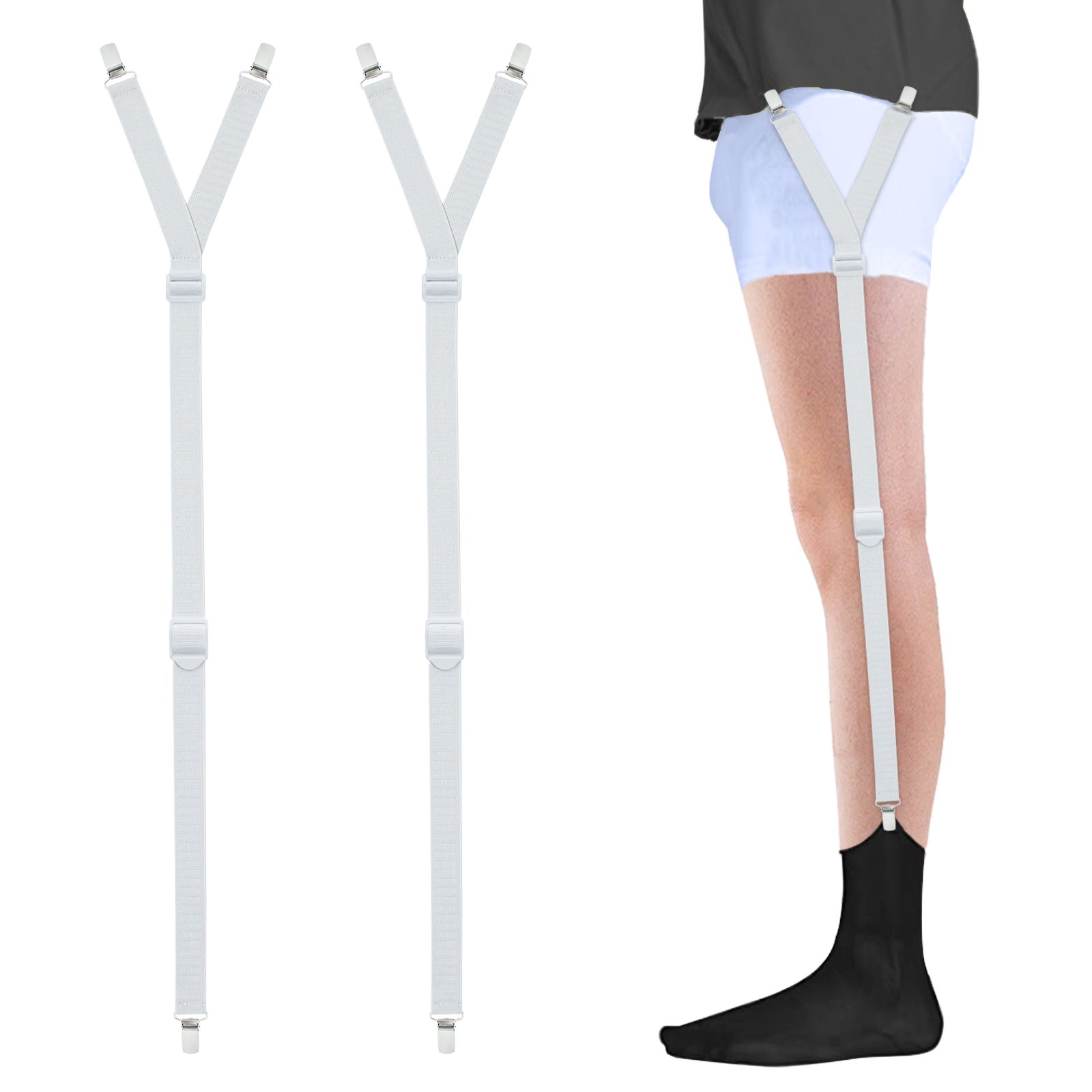 Shirt Stays Adjustable Elastic with Non Slip Clips Sock Garters for Military or Professional (1 Pair of Garters)