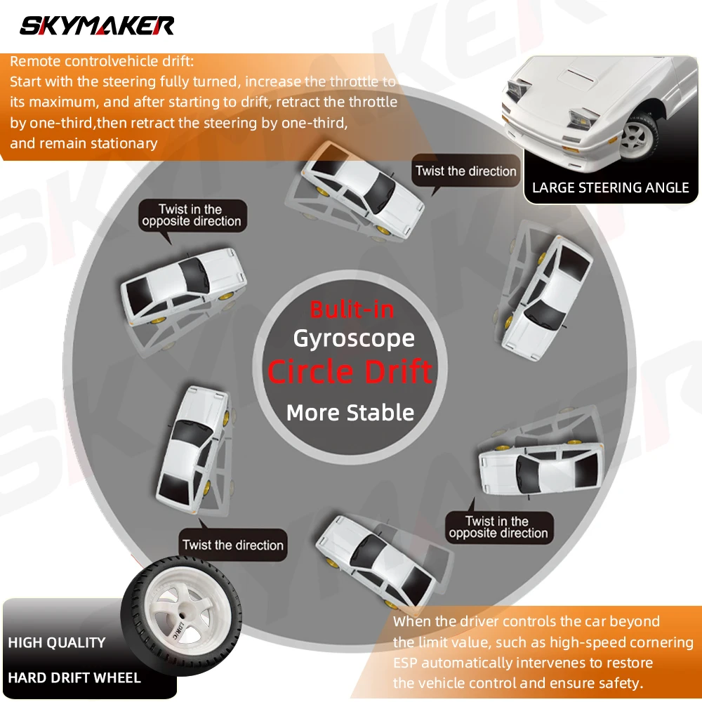 Skymaker-リモコン付きレーシングカー,おもちゃ,ae86モデル,LED,esp,ジャイロスコープ,ミニrcレーシングカー,ld1801,RX-7,fc,ld1802,1:18, 2.4g