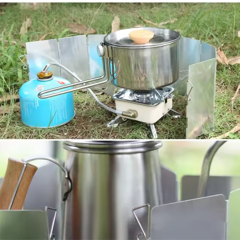 屋外ストーブウインドシールドキャンプフロントガラス 9 プレート折りたたみガス炊飯器ウインドディフレクターストーブ機器アクセサリーツール