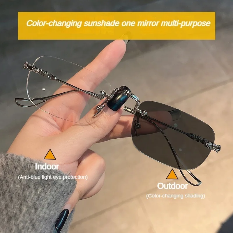 Gafas fotocromáticas antiradiación para mujeres y hombres, gafas sin montura de transición sin marco, sombra de gafas, gafas de ordenador sin marco
