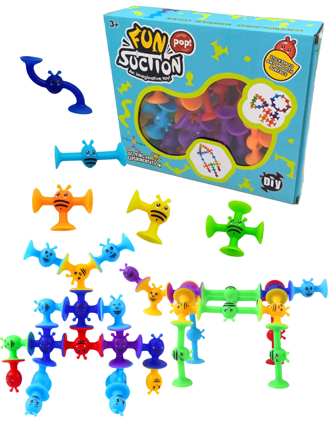Kleine Bijen Zuignap Speelgoed Set, Zachte Bouwstenen Pop Sucker, Ouder-Kind Interactief Spel, Raam Bad Speelgoed