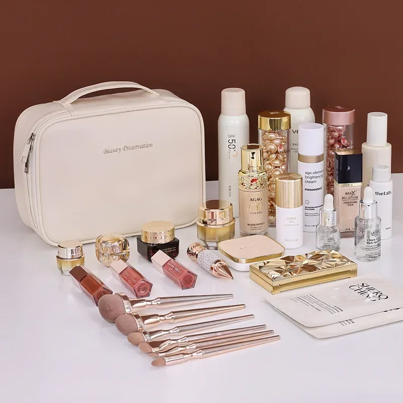 Nueva bolsa de cosméticos para mujer, bolsa de almacenamiento portátil, bolsa de maquillaje de lujo de gran capacidad, organizador de viaje, bolsa de aseo esencial