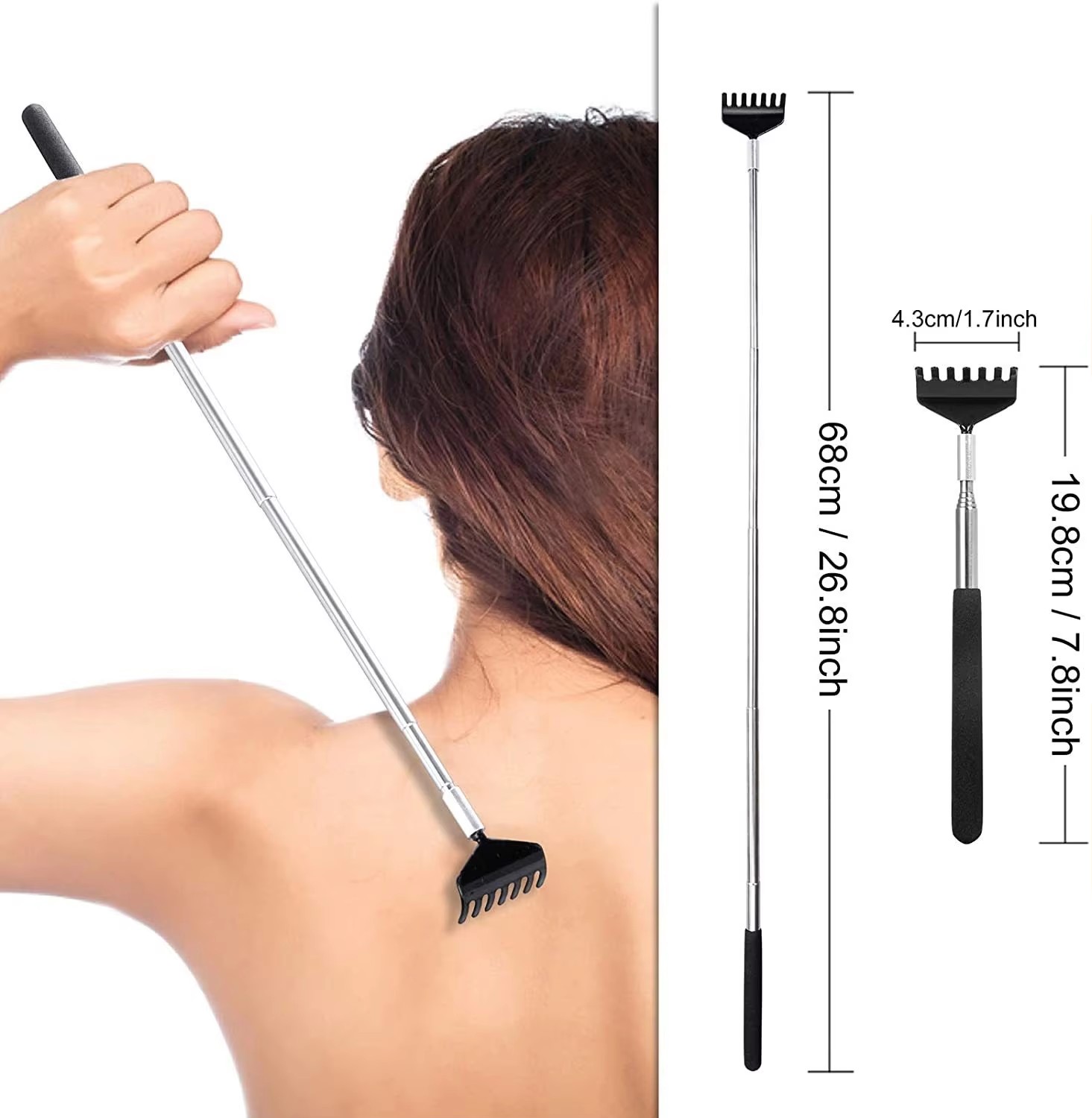 1pcs Metal Stainless Steel Telescopic Rear Scraper Tool Itching Device Multifunctional Back Grabbing Stainless Steel Rake Whole