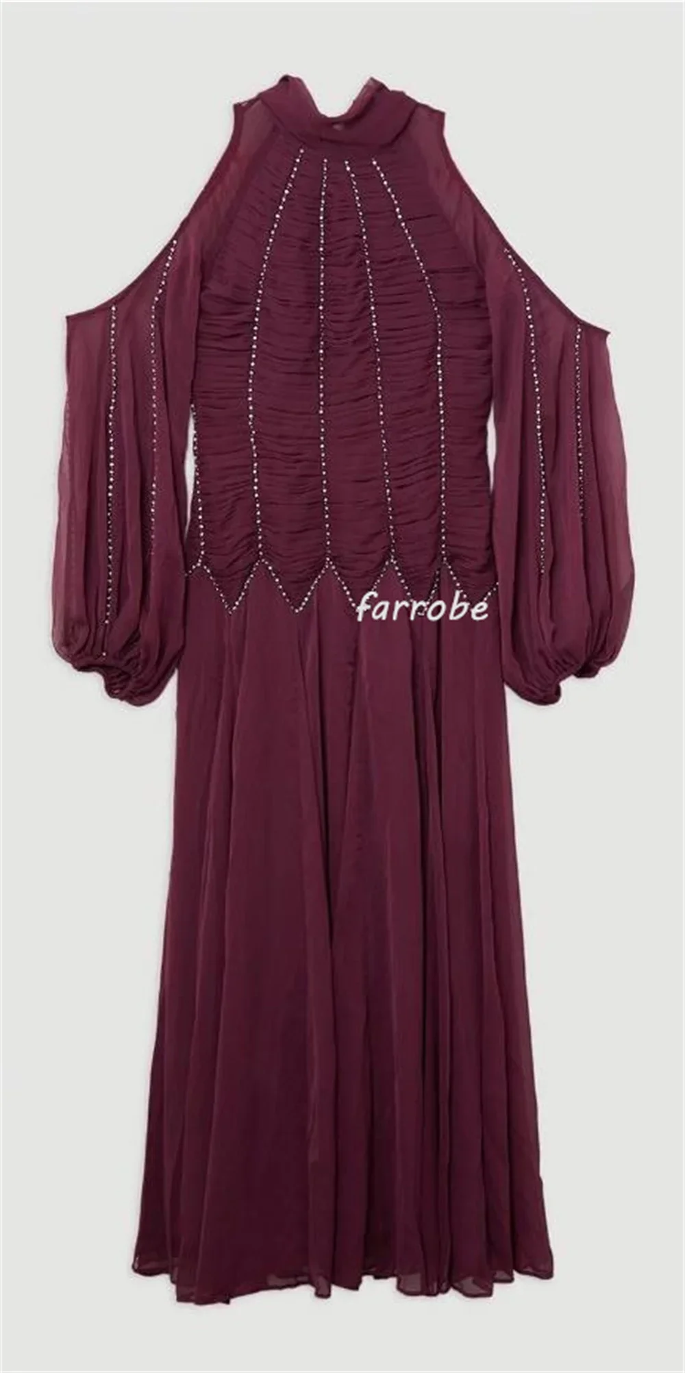 ที่กําหนดเองซับซ้อนประณีตชีฟองจีบ Draped Rhinestone A-Line คอ Midi ชุด Bespoke โอกาสชุด Pastrol