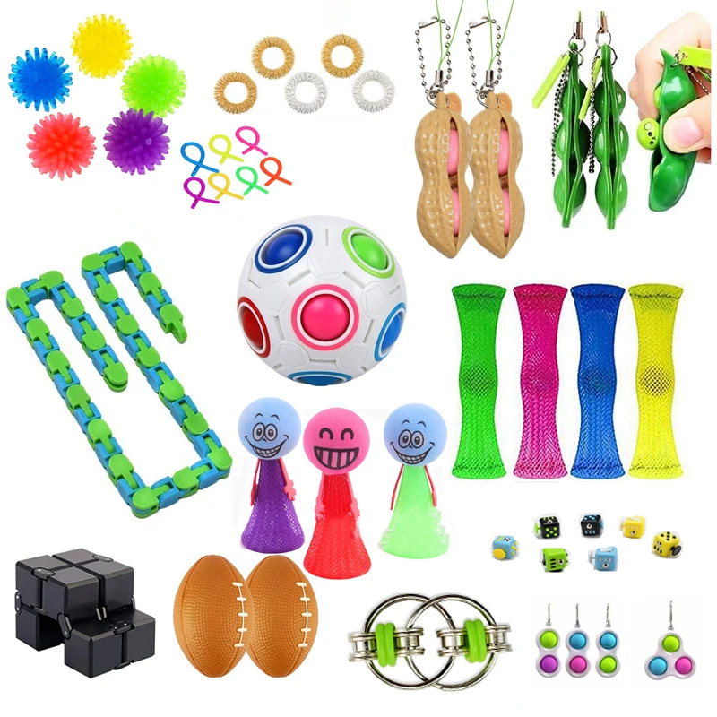 Cảm Giác Đồ Chơi Đậu AntiStress Co Giãn Dây Đẩy Squishy Dây Chuyền Bật Cube Rainbow Bóng Mini Bóp Đồ Chơi Dành Cho Người Lớn Trẻ Em quà Tặng