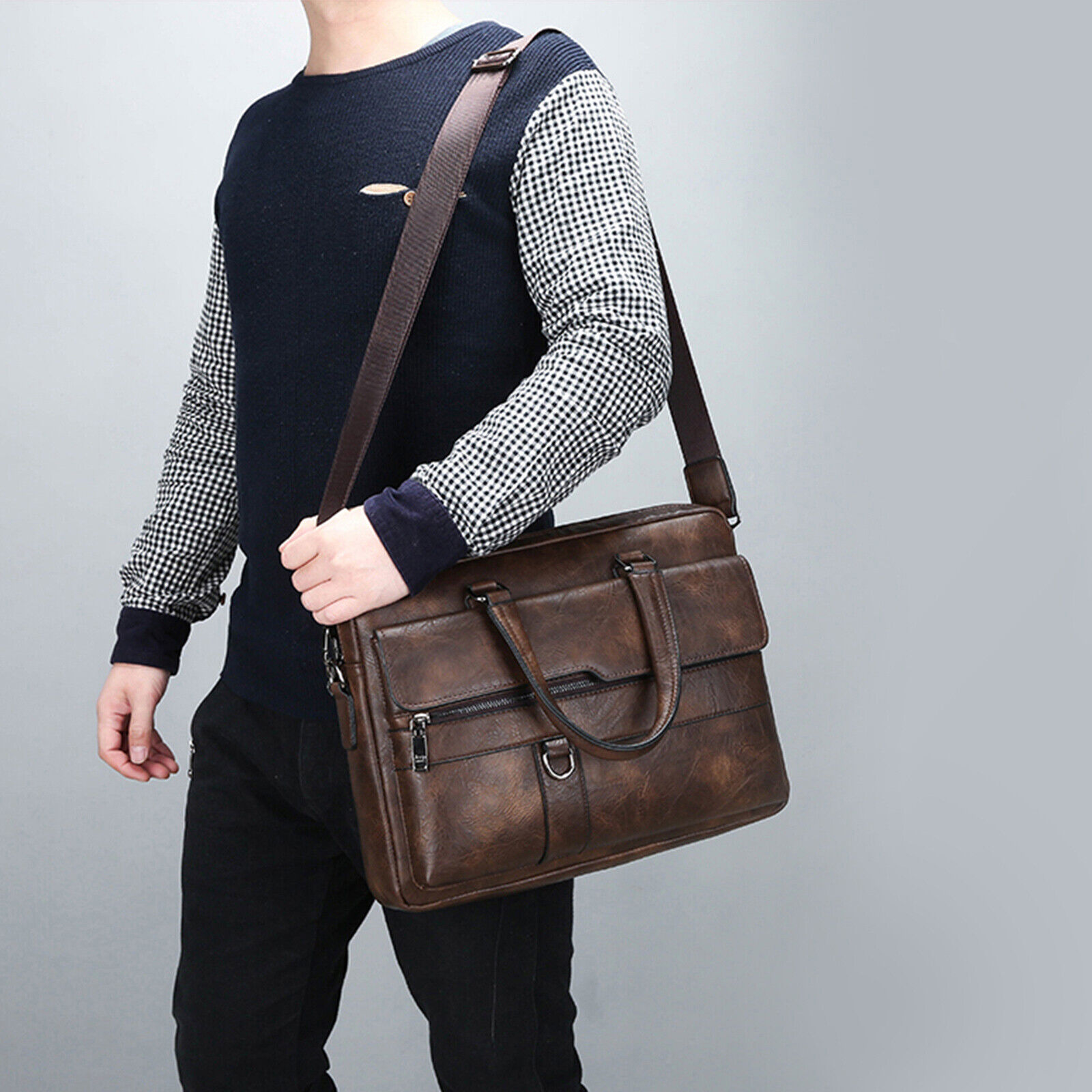 Borsa valigetta da uomo nuova borsa da lavoro classica retrò in pelle PU di marca di lusso borsa a tracolla a tracolla maschile custodia per Computer portatile