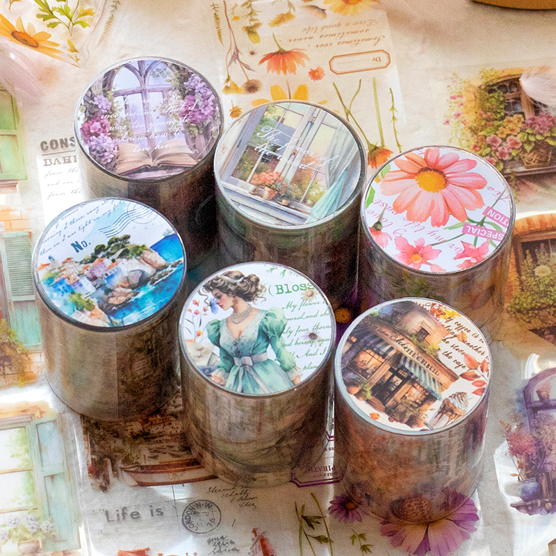 Amante de cartão 50mm * 2m [série do rio dos anos] fita adesiva de diário vintage à prova d'água material de fita washi kit de scrapbook