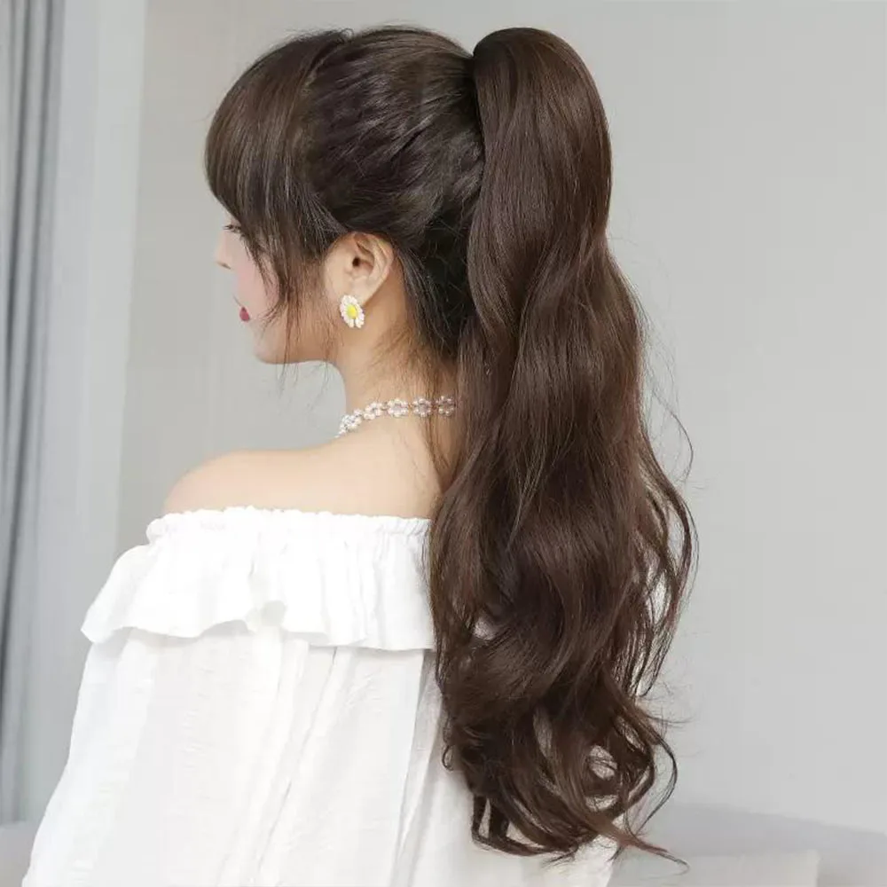 Extensions capillaires synthétiques longues et lisses à Clip pour queue de cheval, 50cm, résistantes à la chaleur, pour femmes, fête quotidienne