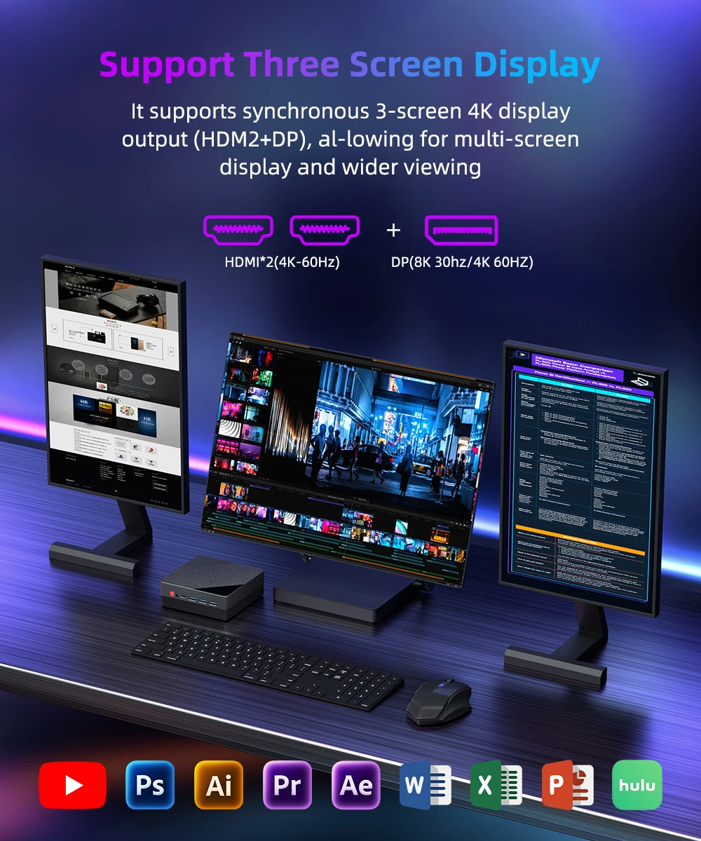 Aittact Mini PC AMD Ryzen7 7730U 4500U 4300U 5400U Desktop Gaming Computer WIFI5 BT4.0 DDR4 Triple Display Dual LAN