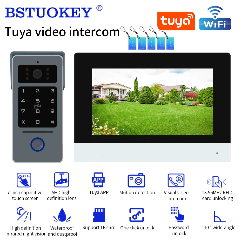 Tuya wifi 7/10in vídeo campainha intercom kits 1080p monitor câmera ao ar livre 2 fios de áudio desbloqueio remoto telefone da porta intercomunicador visual