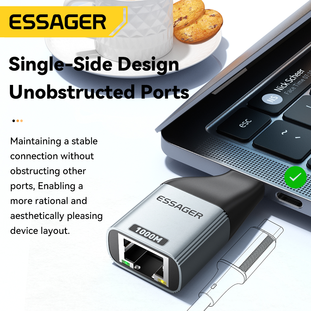 Essager tipo-c para adaptador ethernet 100/1000mbps gigabit de alta velocidade rj45 para tipo-c adaptador para macbook portátil placa de rede com fio