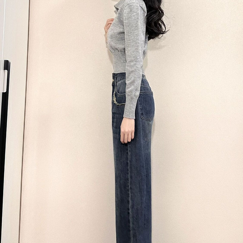 Xpqbb 韓国シックなターンダウンカラーセーター女性グレースリムフィット長袖クロップドセーター女性のためのストリートニットプルオーバー