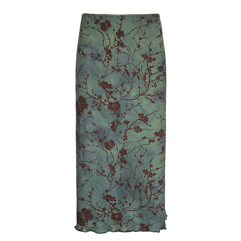 Rockmore groene bloemen bedrukte midi rok Fairycore Grunge Y2K esthetiek Vintage lage taille dames Harajuku outfit kleding