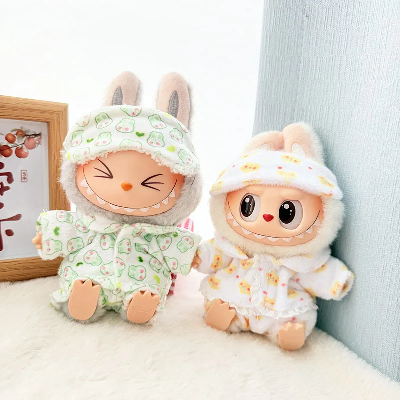 15 cm/17 cm Labubu I II Puppenkleidung Niedliche Augenmaske Pyjamas Dreiteiliges Set Zubehör Kleidung Plüschpuppenkleidung