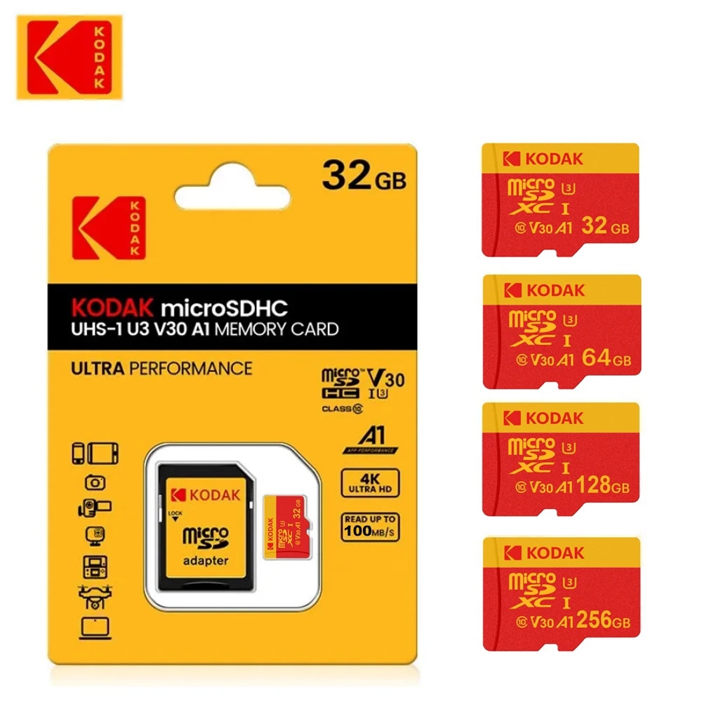 KODAK Scheda MicroSD Scheda di Memoria 32GB 64GB Speciale Per Registratore di Guida 128GB 4K Memoria Flash Ad Alta Velocità TF Schede Flash per la Macchina Fotografica