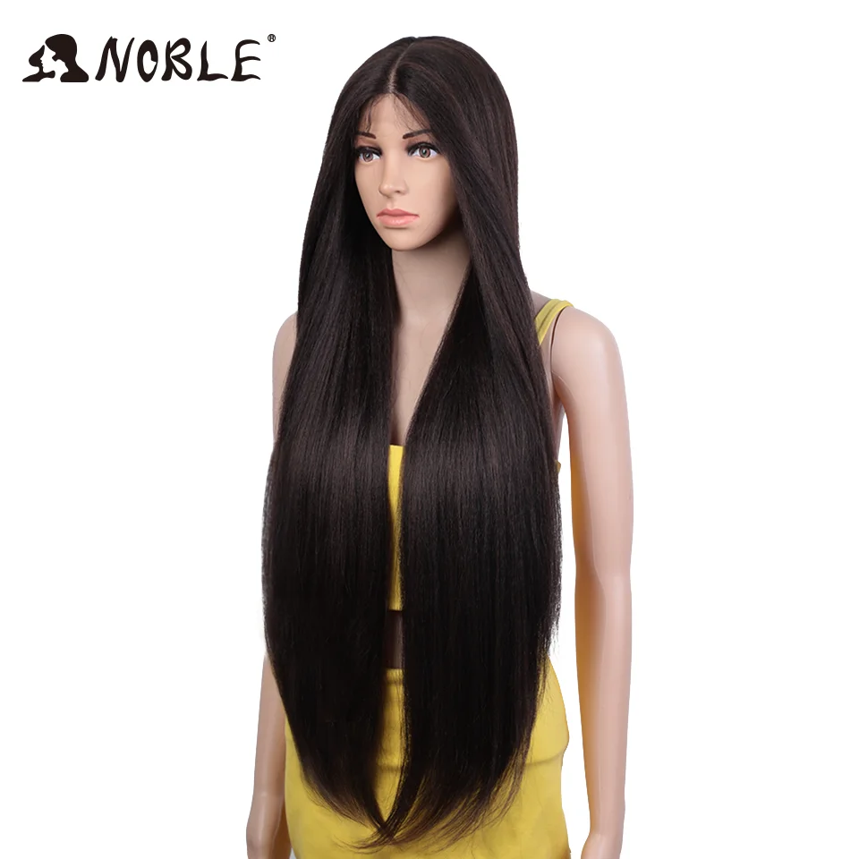 Noble-pelucas frontales de encaje sintético para mujer, peluca recta rizada, peluca frontal de encaje Ombre, peluca frontal de encaje de Cosplay, 36 pulgadas