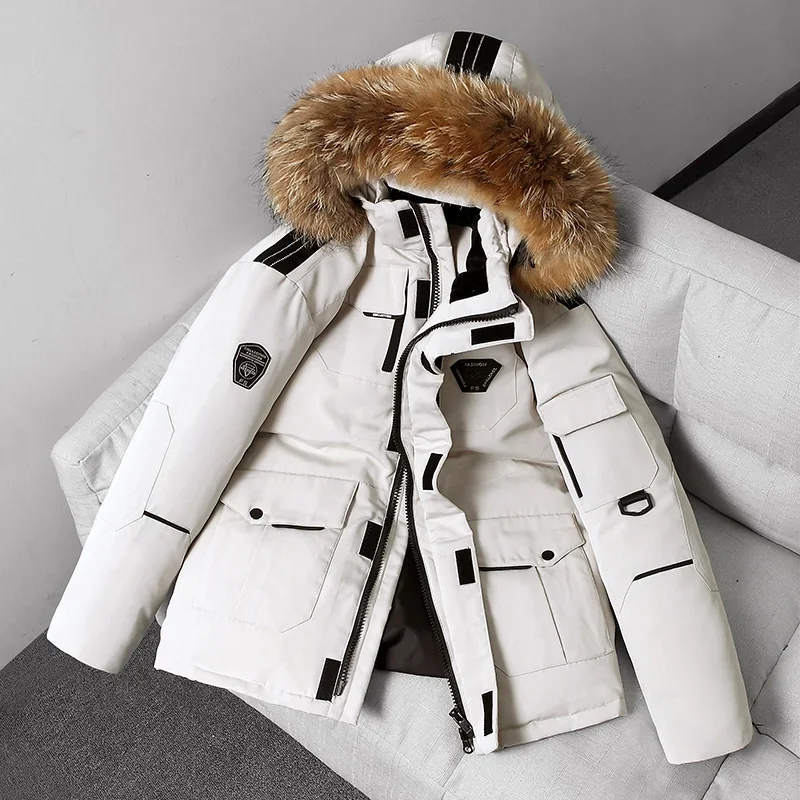 Herren Thermo Daunen jacke dicke Puffer Jacke Herren Mantel hochwertige Mantel Winter Parka Herren 90% weiße Ente Daunen abnehmbare Kappe