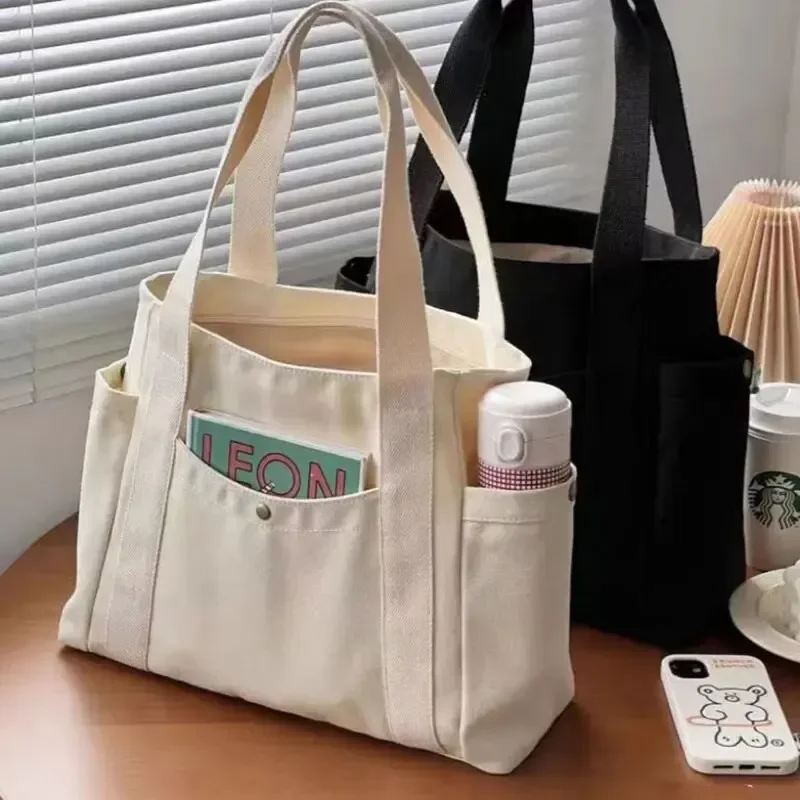 Borsa in tela tote di grande capacità per lavoro in uscita, pendolarismo ad alto aspetto, versatile borsa a tracolla per libri di abbigliamento per studenti d'arte